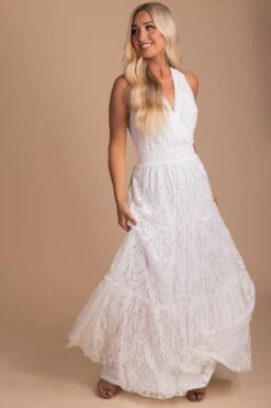 Forever Mine Lace Maxi Dress - White -Outlet Bella Ella Boutique Store forever mine front 5000x