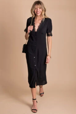 Making Memories Button Down Slip Dress - Black