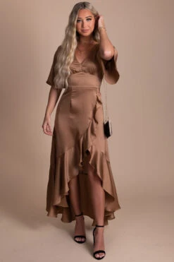 Stop And Stare Shimmery Maxi Dress -Outlet Bella Ella Boutique Store gold front 5000x