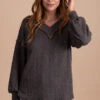 Loving You V-Neck Knit Sweater -Outlet Bella Ella Boutique Store gray main f20fa5e4 3891 4f03 bc50 19dac0210f6c 5000x