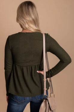 Here With You Long Sleeve Waffle Top -Outlet Bella Ella Boutique Store green back 7d729b2f 4b18 49ad 9127 8b46383142b7 5000x