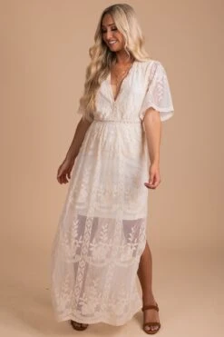 Light My Fire Cream Lace Maxi Dress