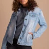 Fade Into View Distressed Denim Jacket -Outlet Bella Ella Boutique Store light front 5000x