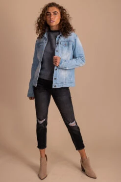 Fade Into View Distressed Denim Jacket -Outlet Bella Ella Boutique Store light full 5000x