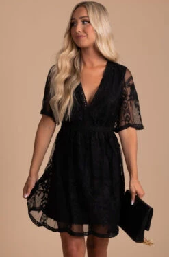Light My Fire Black Lace Mini Dress -Outlet Bella Ella Boutique Store light my fire black front 5000x