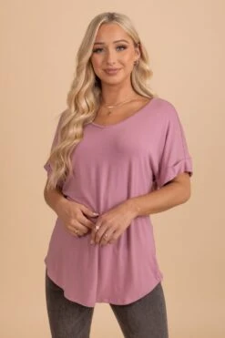 Wait For You V-Neck Top -Outlet Bella Ella Boutique Store light rose front 5000x