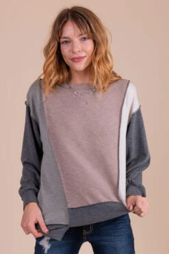 Young And In Love Color Block Top - Light Brown