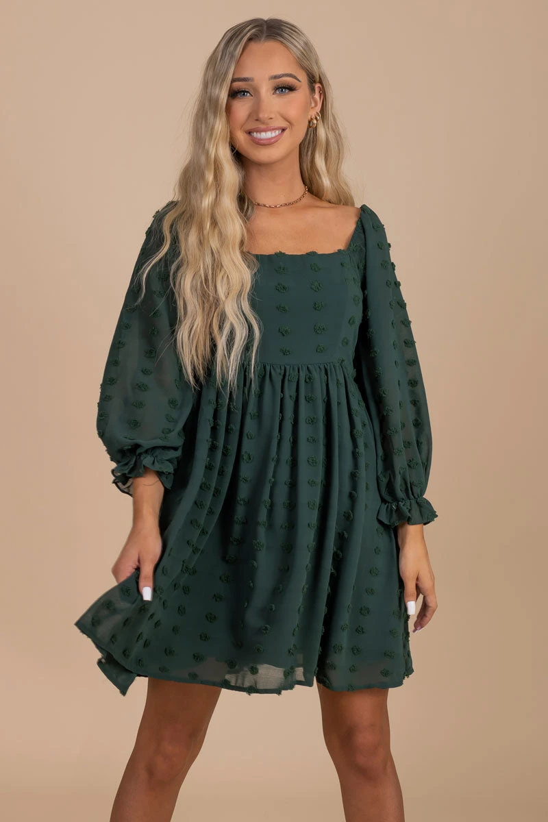 Take Me Away Puff Sleeve Mini Dress - Dark Green 3 Take Me Away Puff Sleeve Mini Dress - Dark Green