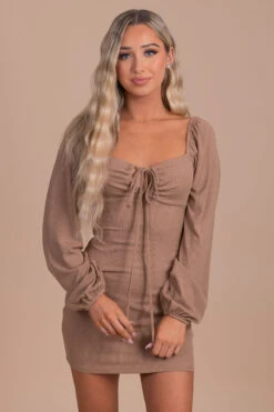 Sugar Coated Puff Sleeve Mini Dress - Light Brown