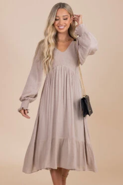 No Place Like You Smocked Long Sleeve Midi Dress