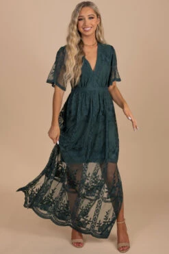 IRIS Light My Fire Dark Teal Lace Maxi Dress