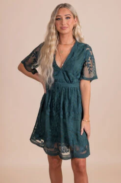 IRIS Light My Fire Dark Teal Lace Mini Dress