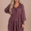 Caught Up In The Details Long Sleeve Mini Dress - Purple