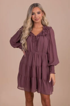 Caught Up In The Details Long Sleeve Mini Dress - Purple