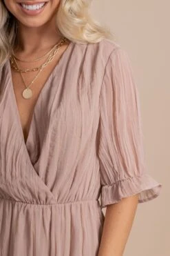 On The List Knee-Length Dress 35 On The List Knee-Length Dress -Outlet Bella Ella Boutique Store onthelistknee lengthdresstaupecloseup 5000x