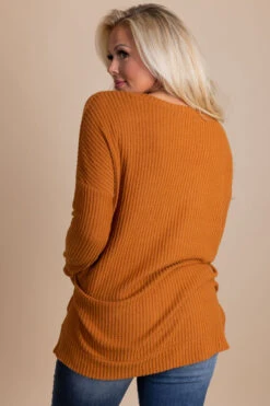 Spiced Cider V-Neck Waffle Top -Outlet Bella Ella Boutique Store orange back 6bc4b8a0 87b2 4382 b583 ac7c82447292 5000x