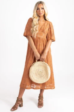 She's So Gorgeous Midi Dress -Outlet Bella Ella Boutique Store orange front 2 5000x