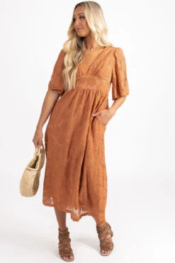 She's So Gorgeous Midi Dress -Outlet Bella Ella Boutique Store orange front 5000x