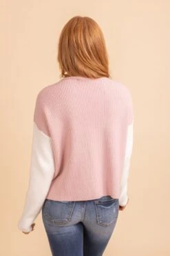 Painted Canvas Color Block Turtleneck Sweater -Outlet Bella Ella Boutique Store pinkback 5000x