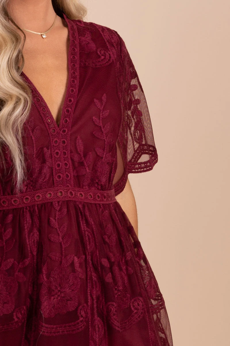 Light My Fire Wine Purple Lace Mini Dress 5 Light My Fire Wine Purple Lace Mini Dress - Image 3