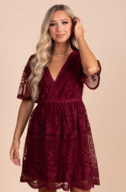Light My Fire Wine Purple Lace Mini Dress