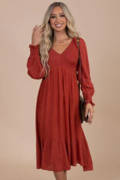 No Place Like You Smocked Long Sleeve Midi Dress -Outlet Bella Ella Boutique Store red main 383b3f92 1379 4f11 ba22 4bccb655ffb8 5000x