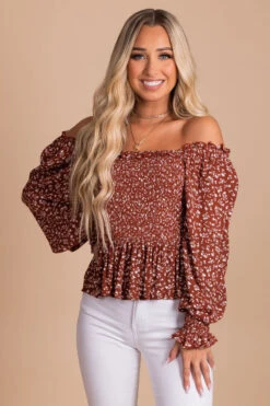 Desert Wildflower Smocked Long Sleeve Top 30 Desert Wildflower Smocked Long Sleeve Top -Outlet Bella Ella Boutique Store red main 5000x