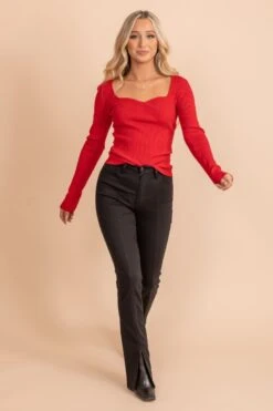 Confidently Lost Long Sleeve Top 17 Confidently Lost Long Sleeve Top -Outlet Bella Ella Boutique Store red top front 5000x