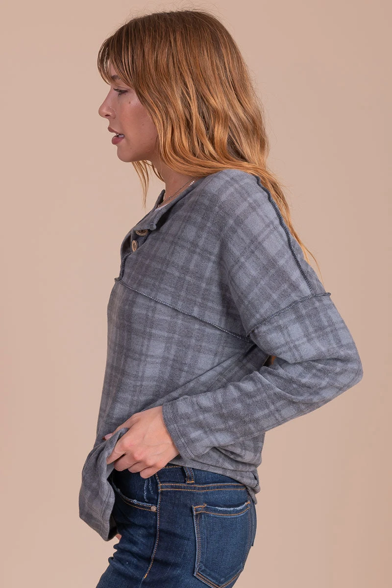 Midnight Sky Long Sleeve Plaid Top - Dark Gray 4 Midnight Sky Long Sleeve Plaid Top - Dark Gray - Image 2