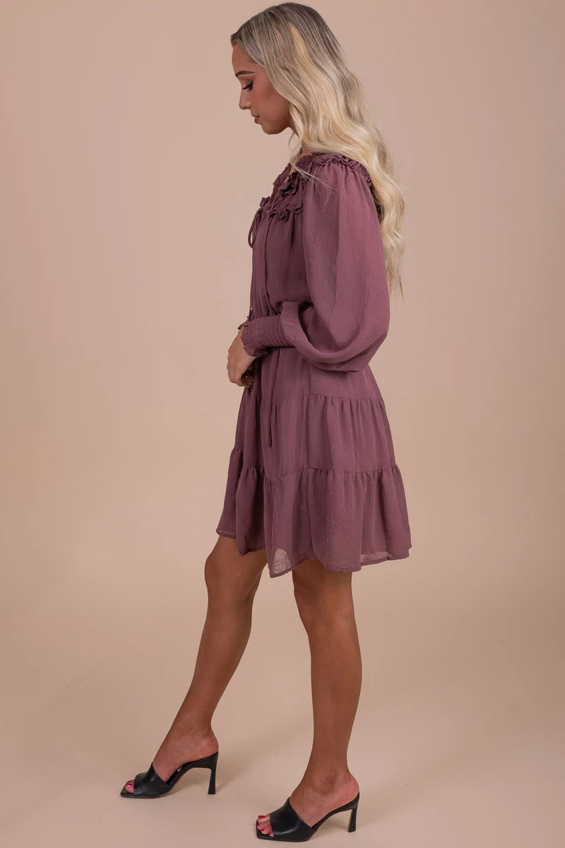 Caught Up In The Details Long Sleeve Mini Dress - Purple 4 Caught Up In The Details Long Sleeve Mini Dress - Purple - Image 2