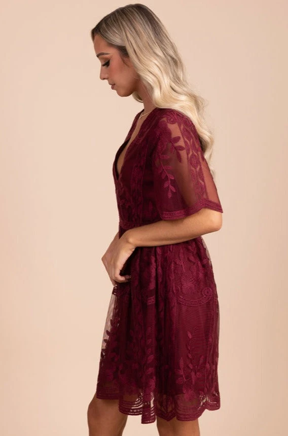 Light My Fire Wine Purple Lace Mini Dress 4 Light My Fire Wine Purple Lace Mini Dress - Image 2