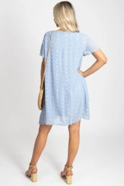 Pack Your Suitcase Swiss Dot Mini Dress -Outlet Bella Ella Boutique Store take it easy blue back 5000x