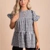 Be Unforgettable Gingham Peplum Top -Outlet Bella Ella Boutique Store unforgettableginghamblack 5000x