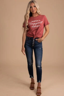 Women Support Women Graphic Tee - Red -Outlet Bella Ella Boutique Store women support women full body 5000x